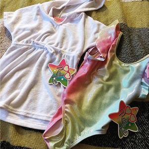 NWT Rainbow Glitter Swimsuit and Terry Cloth Dress